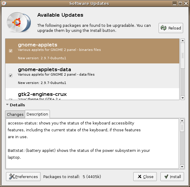 Ubuntu Update Manager Main Window